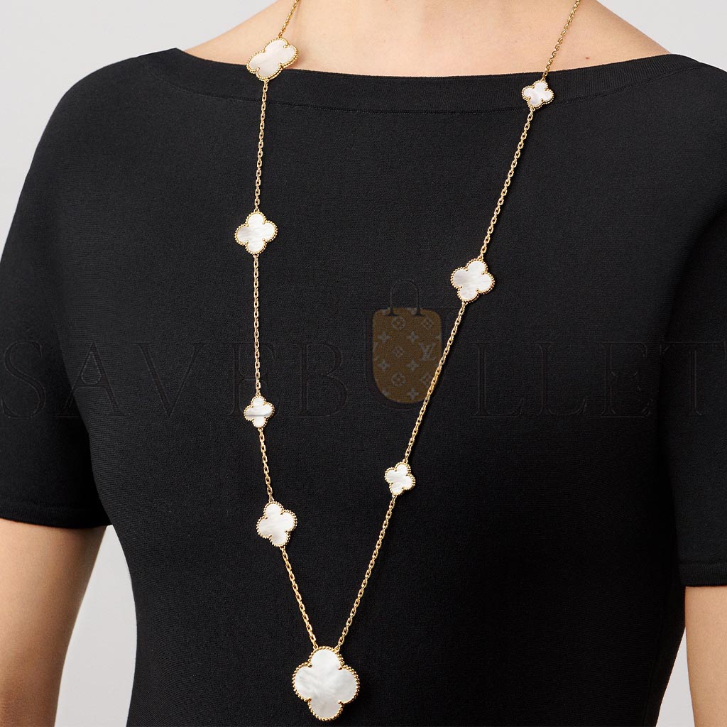 V*N CL*F arpels magic alhambra long necklace, 11 motifs - yellow gold, mother-of-pearl vcard79500